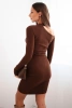 Women's knitted dress with long sleeves and an asymmetrical neckline brown