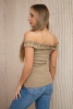 Off-the-shoulder blouse with frills camel
