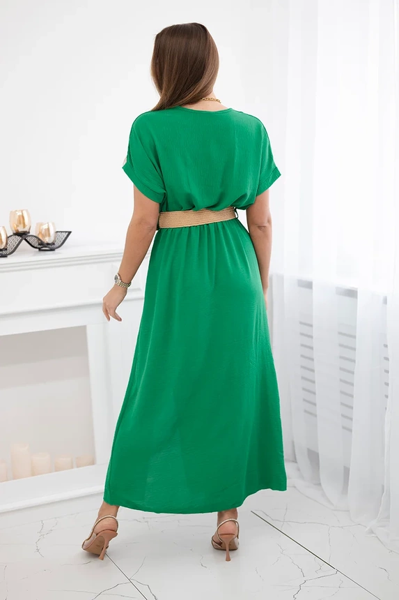 Long dress with a decorative belt green