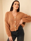 Women's sweater with mohair and decorative buttons camel-colored