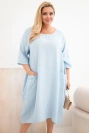 Women's plus-size viscose short-sleeve dress with pockets blue