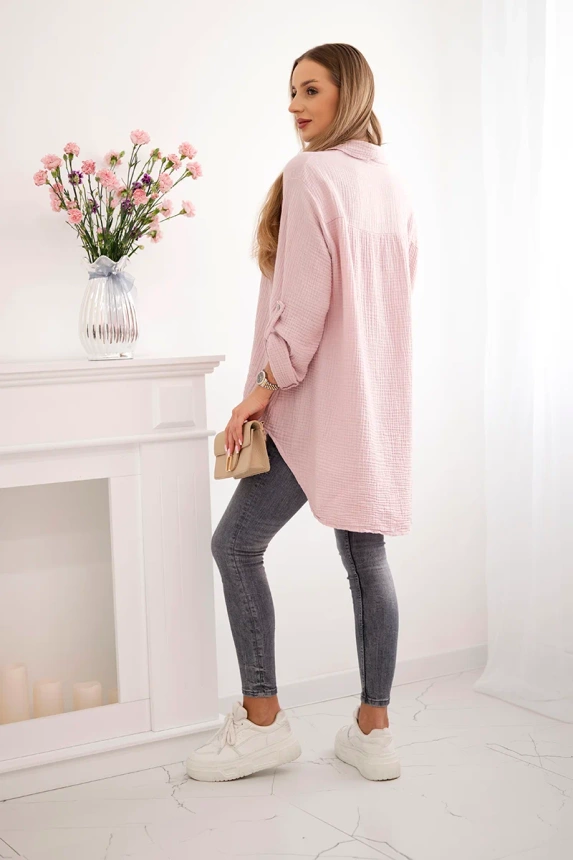 Hemd aus Baumwoll-Musselin Plus Size dunkles Puderrosa