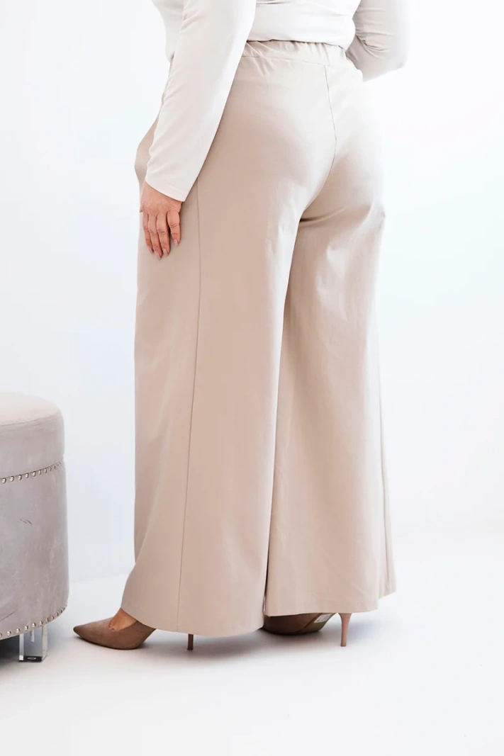 Dámské kalhoty Plus Size se širokými nohavicemi a plizováním tmavě béžové