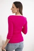 Women's ribbed blouse with 3/4 sleeves and decorative patch fuchsia