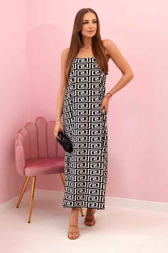 Damenkleid mit Trägern mit geometrischem Muster schwarz