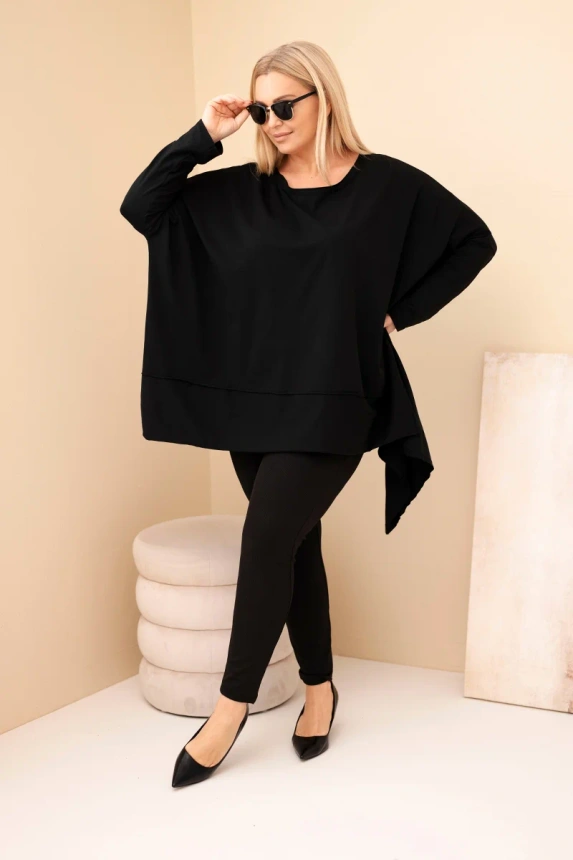 Moteriška tunika Plus Size iš medvilnės su asimetrišku apačia juoda
