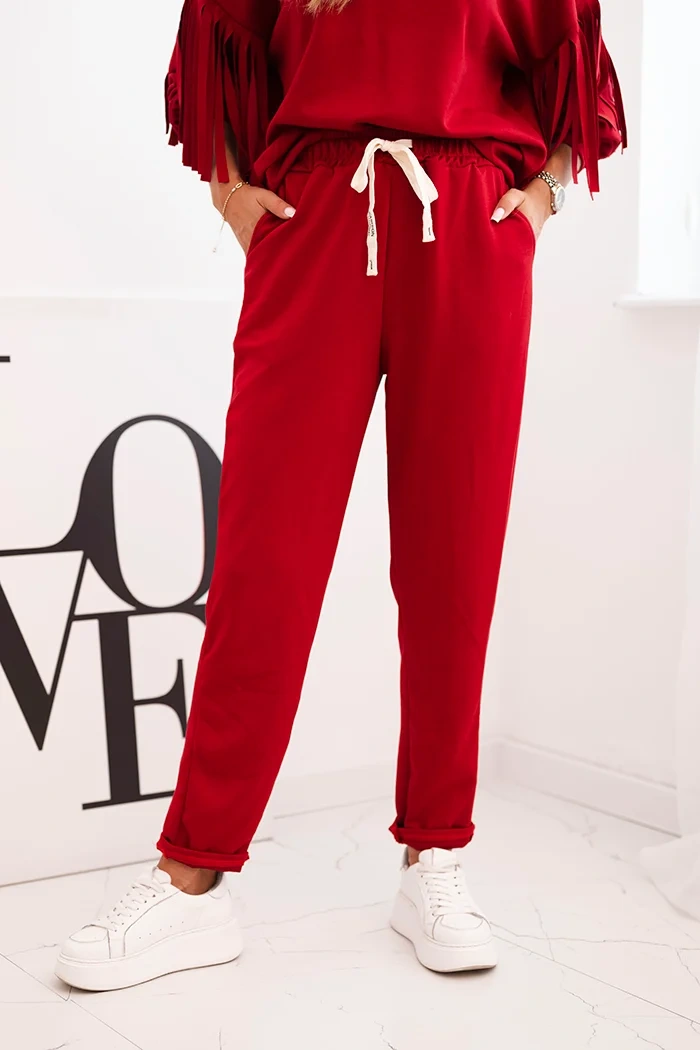 Women's butter set with fringes on the sleeves burgundy