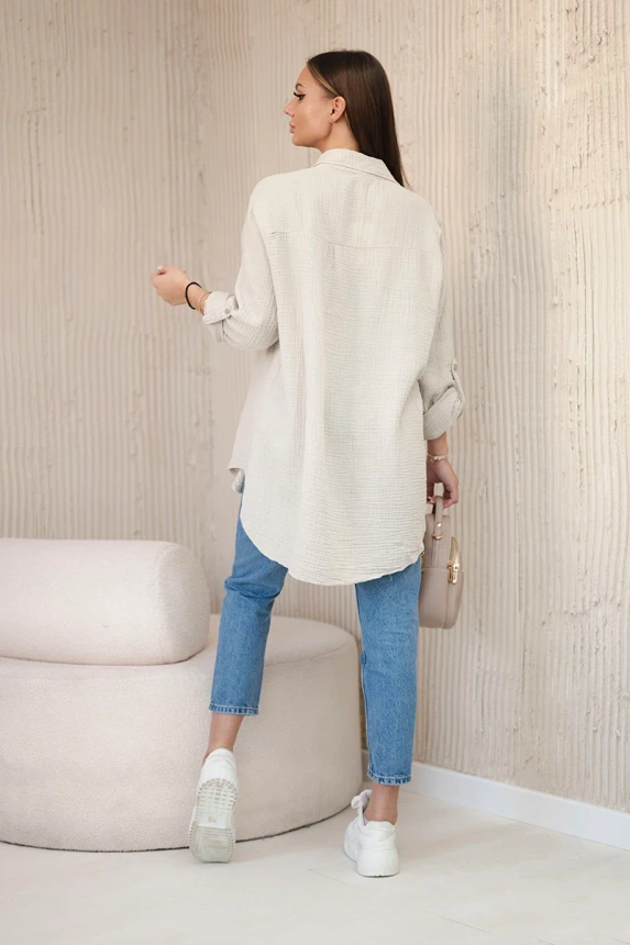 Cotton muslin shirt oversize dark beige