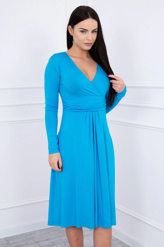 Dress cut under the bust, long sleeve turquoise