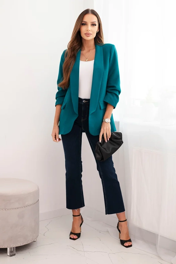 Women's unbuttoned blazer with lining S/M sea color