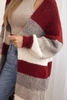 Damenstrickjacke aus Wolle mit bunten Streifen bordeaux