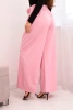 Elegant women's pants with wide legs and decorative flower candy pink
