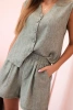 Women's viscose set buttoned vest and shorts khaki melange