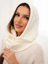 Women's hooded viscose hat with braided knit ecru