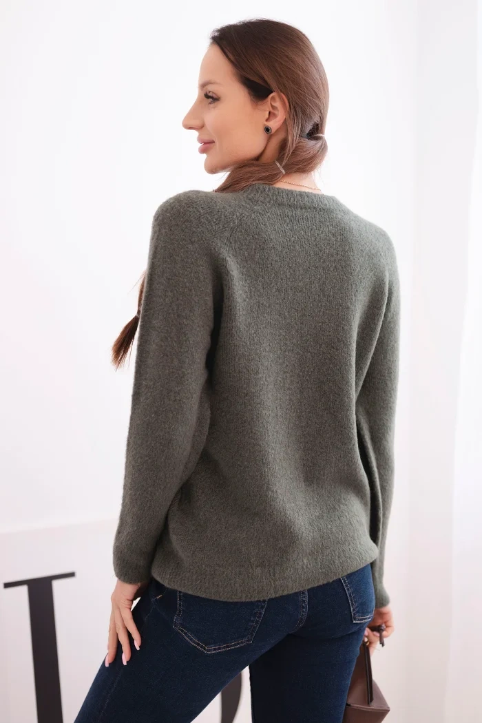 Sweter damski z baby alpaki z długim rękawem khaki