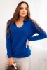 Women's sweater made of baby alpaca with a collar and V-neck cobalt blue
