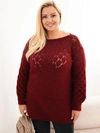 Dámsky sveter Plus Size z dierkovanej pleteniny s dlhým rukávom bordový