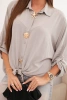 Women's shirt with viscose, featuring decorative buttons and a collar, dark beige