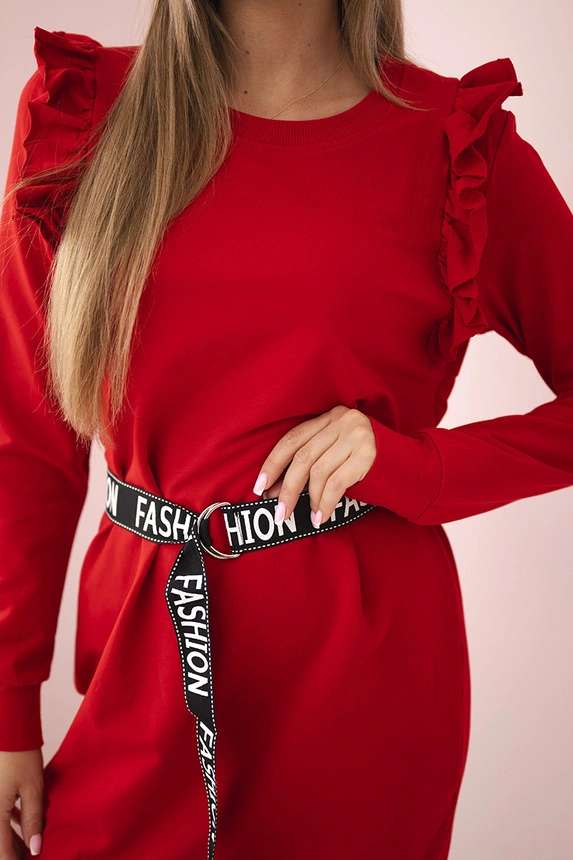 Women's dress with frills and belt red