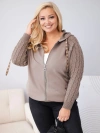 Plus Size women's cotton sweatshirt with knitted sleeves and hood fango green