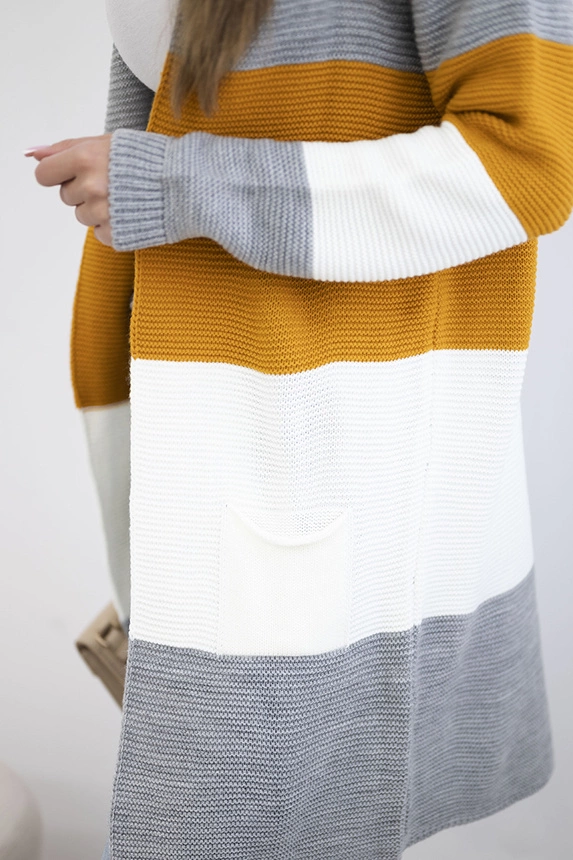 Sweater Cardigan in the straps gray+mustard