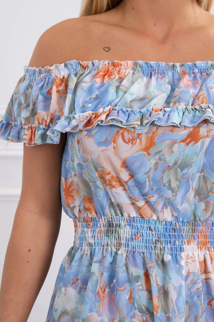 Off-the-shoulder floral dress azure