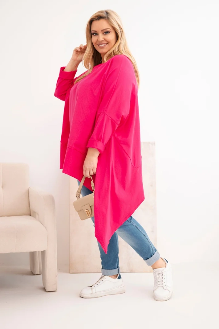 Dámska tunika Plus Size z bavlny s asymetrickým spodkom fuksia