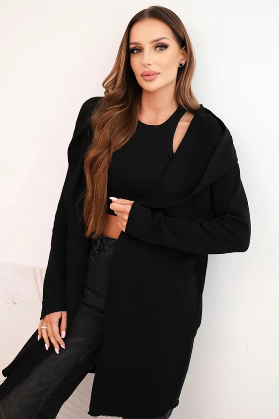 Women's cotton hoodie with an extended front black