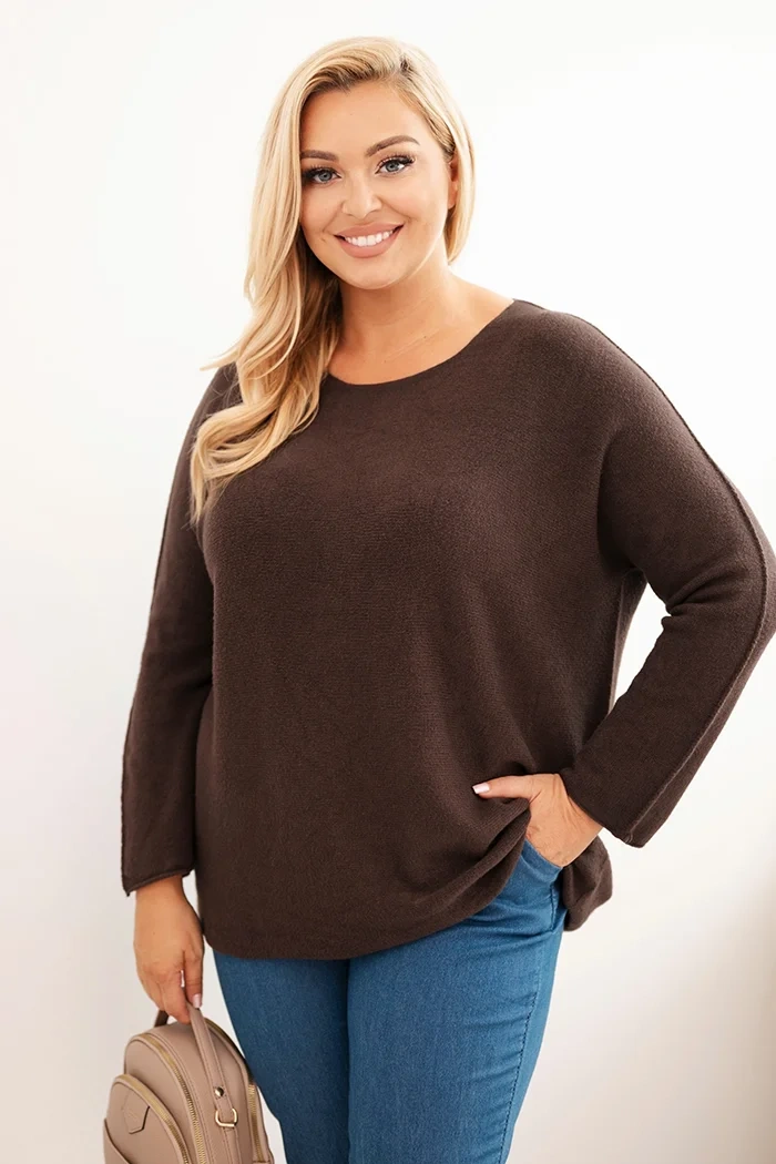 Plus size women's sweater with a boat neckline brown