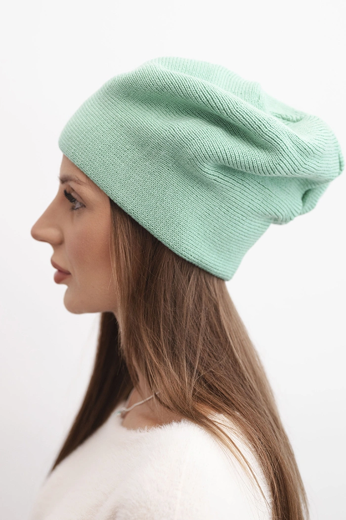 Czapka damska wełniana klasyczna gładka beanie K420 ciemno miętowa