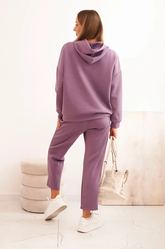 Damen-Set mit Kapuzenpullover und Hose mit Gürtel lila