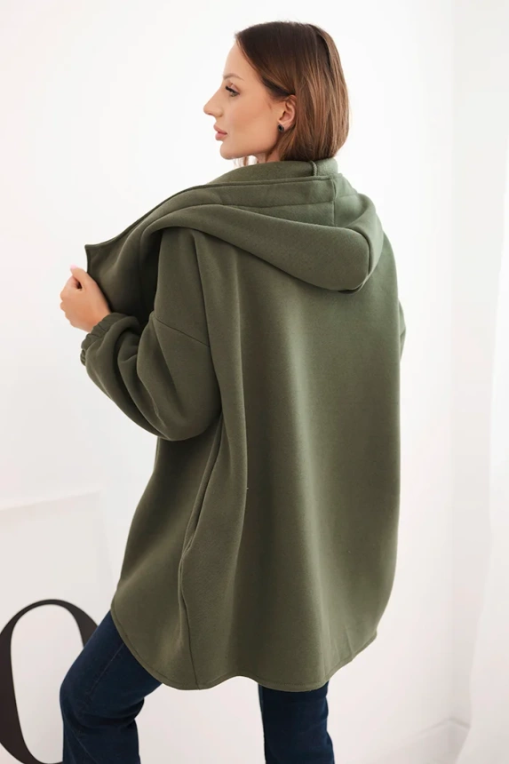 Women's insulated hoodie with an asymmetric zipper khaki