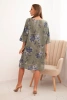 Damenkleid aus Baumwolle mit Blumenmuster und 3/4-Ärmel khaki