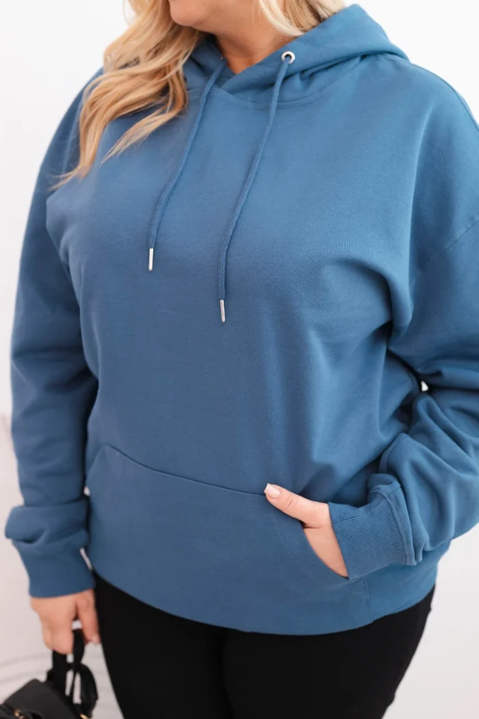 Women's Plus Size Loop Hoodie Cotton with Kangaroo Pocket Denim color