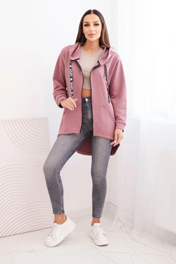 Sweatshirt with longer back and hood dark pink