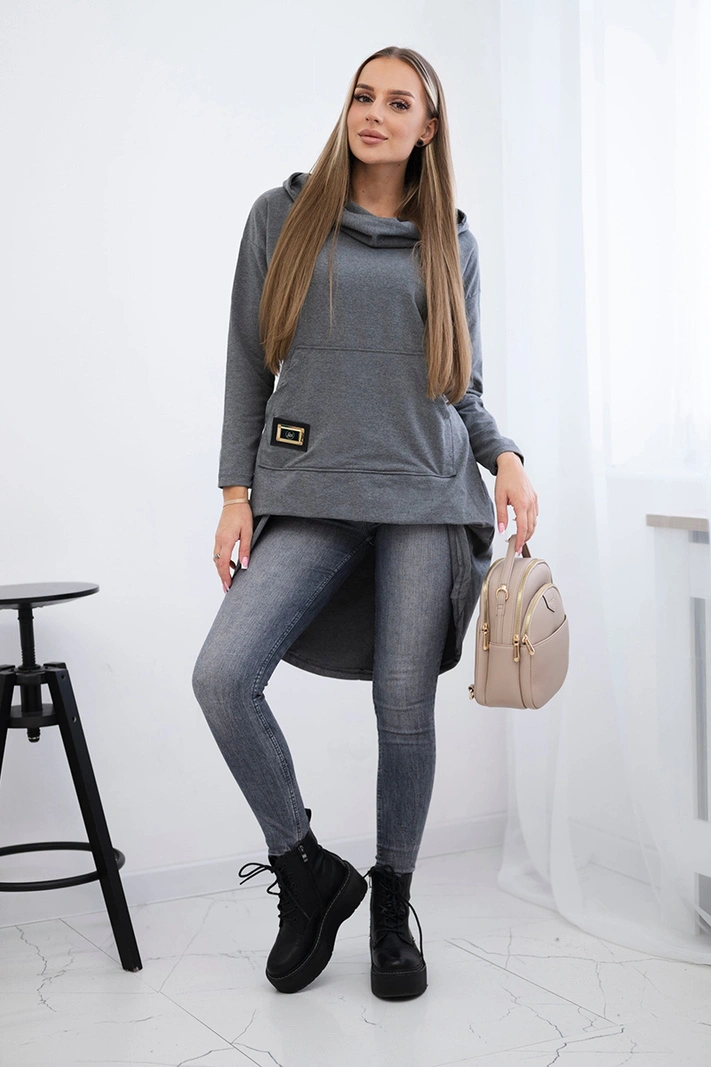 Sweatshirt mit Kapuze und langem Rücken in Graphit