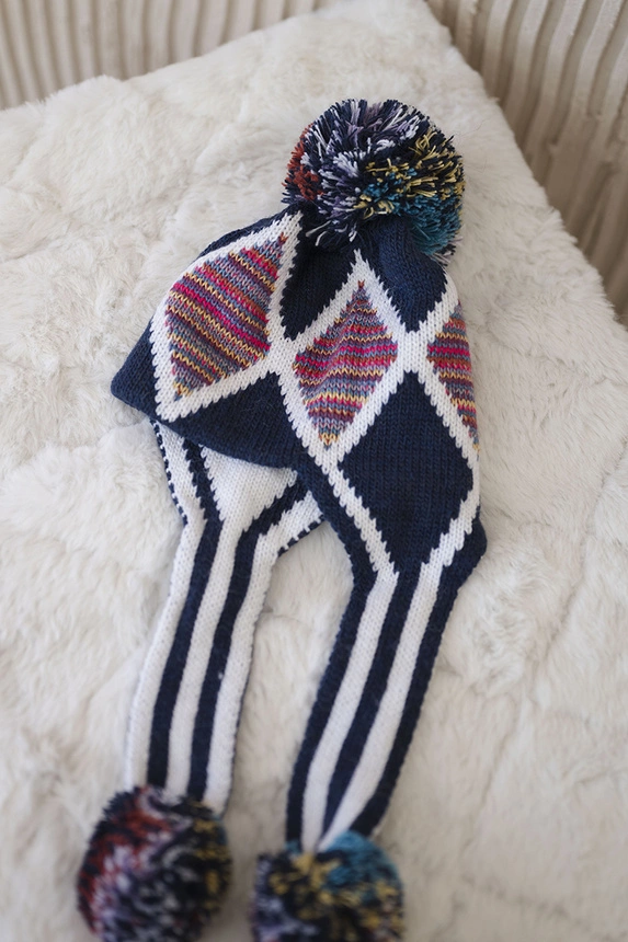 Women's long eared cap Eunika K322 navy blue