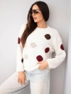 Women's sweater with colorful polka dots and a round neckline beige light