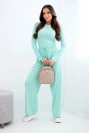Women's viscose set with a blouse and wide trousers mint
