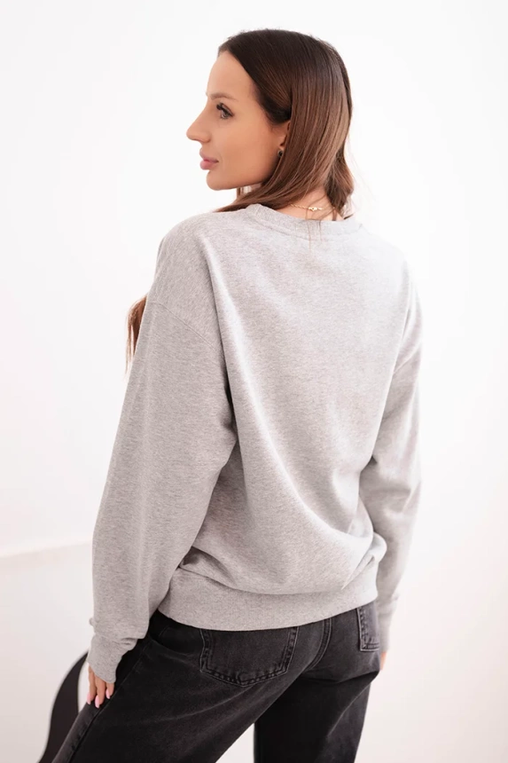 Women's basic cotton looped sweatshirt with a round neckline gray