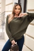 Damenpullover aus Mohair mit gerafften Ärmeln und Ausschnitt am Rücken khaki