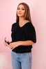 Women's sweater made of soft fluff with a V-neck short sleeves black