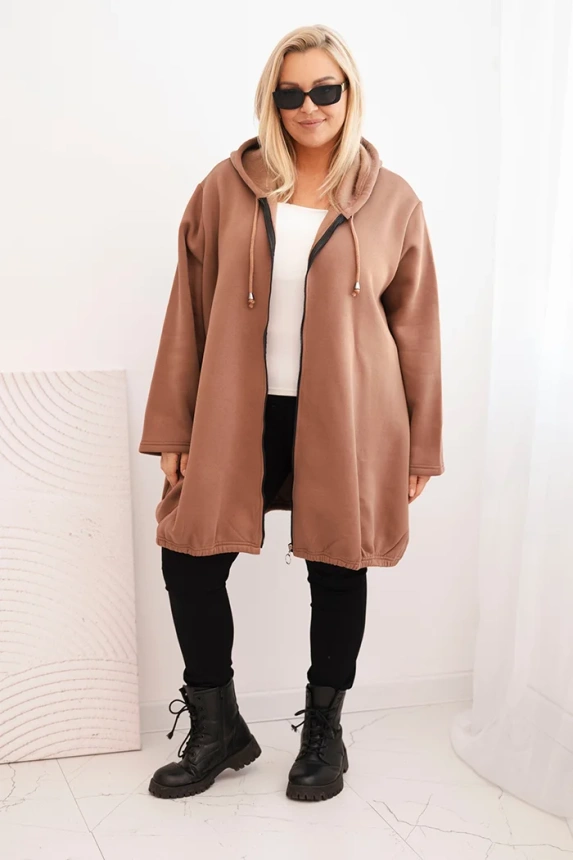 Damenpullover Plus Size mit Kapuze und Reißverschluss braun