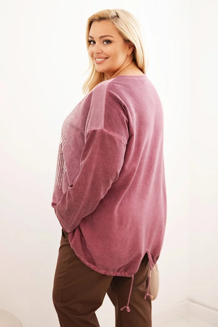 Moteriška Plus Size medvilninė palaidinė su širdies spauda ir raišteliais tamsiai rožinė