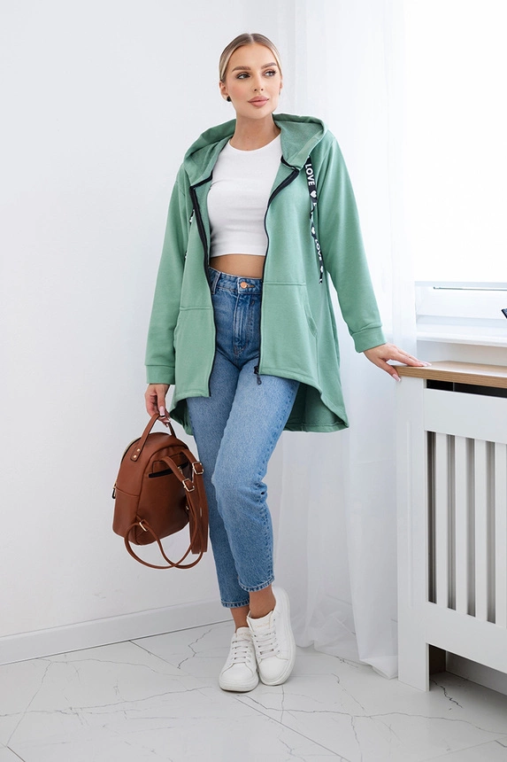 Sweatshirt with longer back and hood dark mint
