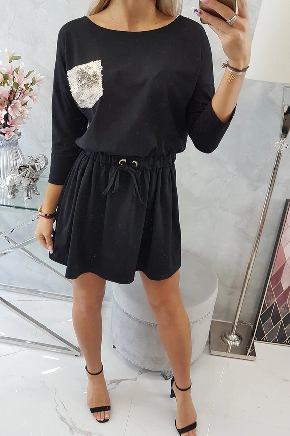 Dress with sequin pocket black
