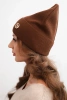 Women's ribbed cap made of modal and viscose with a decorative button light brown