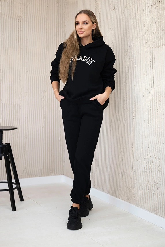 Cotton set with embroidered inscription Paradise black