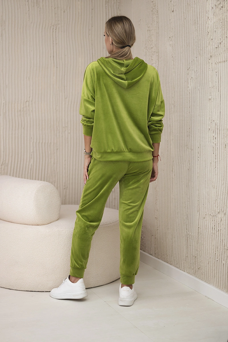 Komplet welurowy bluza kangurka + spodnie kiwi zdjęcie 3