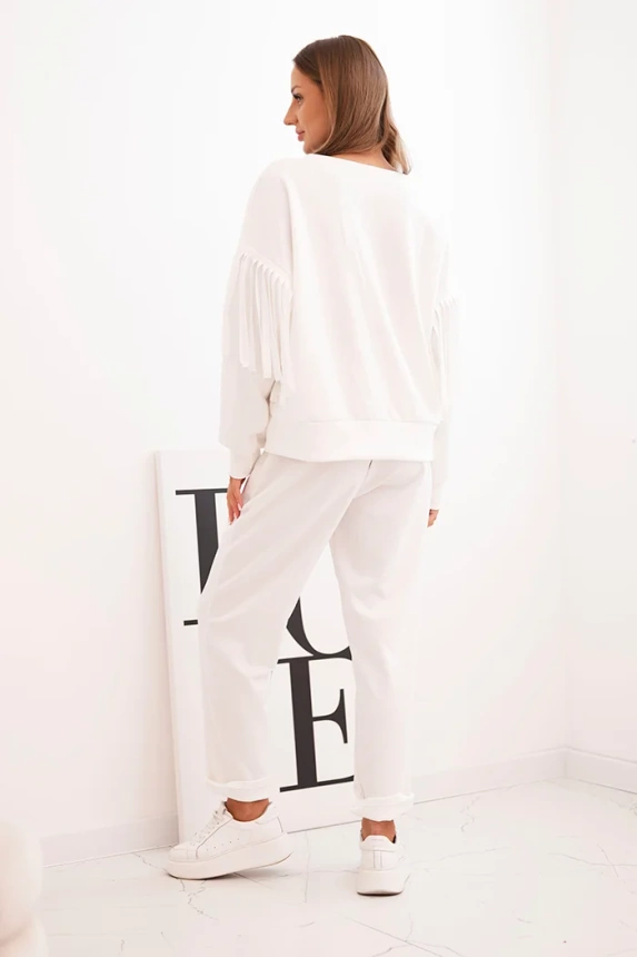 Women's set with fringes on the sleeves butter color ecru